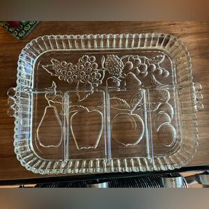 Vintage Indiana Glass clear glass 5-part divided relish dish with embossed fruit